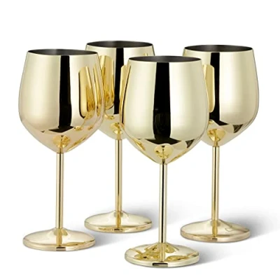 Imagen de Oak &amp; Steel 4 Elegantes Copas De Vino Acero Inoxidable Dorado, 500ml Set Regalo Irrompibles Para Navidad Y Año Nuevo