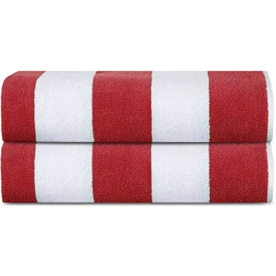 Imagen de Sweet Needle Toallas de Playa para Adultos Clásico a Rayas Toalla Piscina 100% algodón Terry Ringspun, Secado rápido, Grande natación, 450 gsm Cabana Rojo 76 x 152 cm