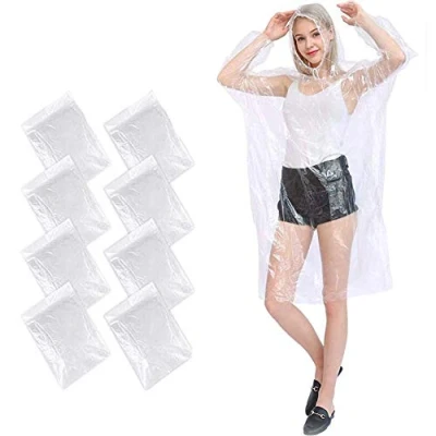 Imagen de Chubasquero Transparente Desechables,Chubasqueros Impermeable con Capucha y Mangas,Ligero Plegable Poncho Impermeable,Ideal para Viajes, Picnic, Deportes, Senderismo Ciclismo(8pcs)