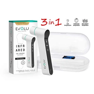 Imagen de EVOLU termómetro para la fiebre bebés, niños y adultos, sin contacto, de frente, infrarrojo digital, oído modo silencioso, alarma