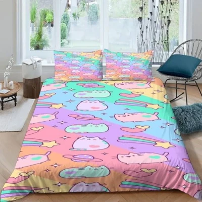 Imagen de Corlor Pusheen Familiar Y Niños 3D Impresión Arco Iris Simple Funda Nórdica De Edredón Juego Ropa Cama Microfibra con Cremallera Nordica Double（200x200cm）