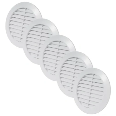 Imagen de Vent Systems 5 cubiertas de ventilación 90 mm blancas rejillas redondas Cubierta para barbacoa Protección contra insectos integrada Orificios HVAC baño,