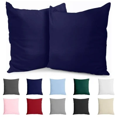 Imagen de Dreamzie Juego de 2 x Fundas Almohada 65 cm Azul Oscuro 100% Algodon Jersey Funda Cojin para Cama Protector