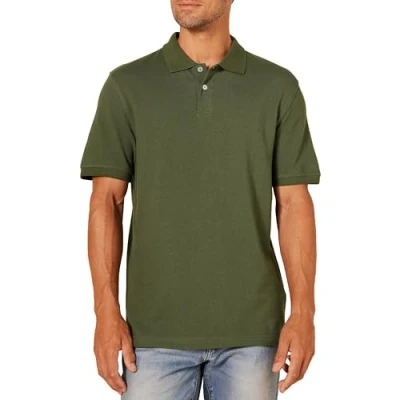 Imagen de Amazon Essentials Polo de Piqué Algodón Ajuste Entallado Hombre, Verde Oliva, XS