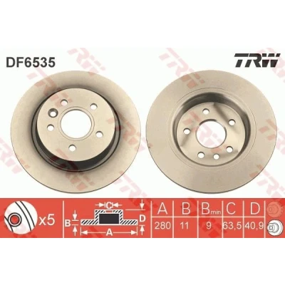 Imagen de TRW DF6535 Disco de freno 280 11 5 108 macizo barnizado VOLVO: V40 Hatchback