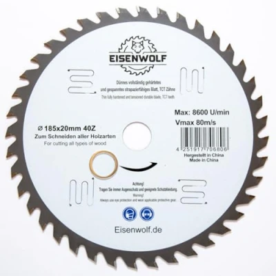 Imagen de Hoja de sierra circular premium 185 x 20 mm para madera con 40 dientes TCT inclinados y cortes láser reducción ruido