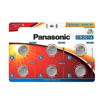 Imagen de Panasonic CR2016 Pila botón de litio no recargable, 3V, 90 mAh, Paquete 6 unidades