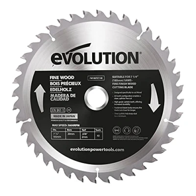 Imagen de Evolution Power Tools: hoja de madera fina 255 mm, sierra corte transversal, diseñada para un acabado más limpio