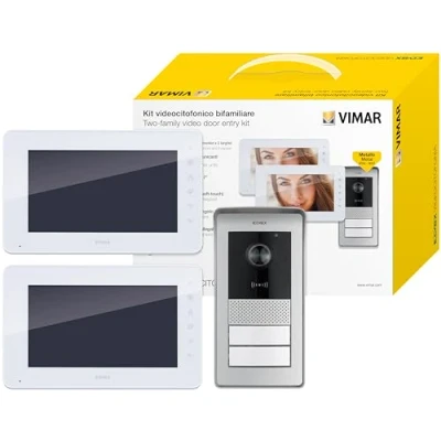 Imagen de Vimar K42931 Kit de videoportero con 2 videoporteros teclado capacitivo, placa audio/vídeo lector RFID, alimentadores, distribuidor bus, incluye soportes para montaje superficie