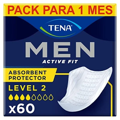 Imagen de TENA Men Level 2 x60 Compresa Protectora y Absorbente Para Hombre Incontinencia Moderada Con Zona de Absorción Mejorada Máxima Discreción Paquete Mensual (6x10)