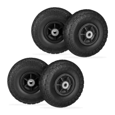 Imagen de Relaxdays 4 Ruedas de Carro, Antipinchazos, Macizas, 4.10/3.50 4&quot;, Llantas Plástico, 150 kg, 260x85mm, Negro, Caucho