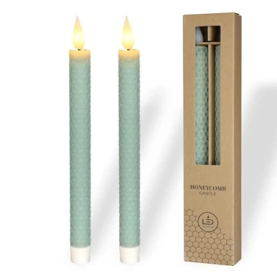 Imagen de comforder velas LED de cera auténtica con llama parpadeante (juego 2), eléctricas temporizador, funcionan pilas, aspecto panal abeja (verde eucalipto)