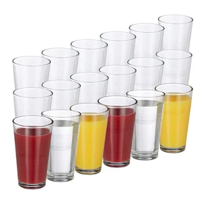 Imagen de Relaxdays Set de 18 vasos, Juego cristalería, Pared gruesa, Elegante, Apto para lavavajillas, 500ml, Transparente