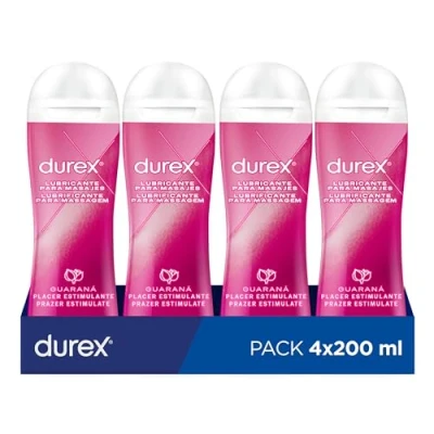 Imagen de Durex Lubricante Play Massage 2 en 1 Gel de Masaje Corporal Erótico y Estimulante con Guaraná 200 ml [Pack 4 Unidades]