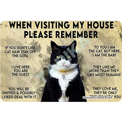 Imagen de Letrero de hierro con texto en inglés When Visiting My House Please Remember Love Cat Rules 20 x 30 cm diseño retro para decoración pared cocina baño granja jardín garaje citas inspiradoras
