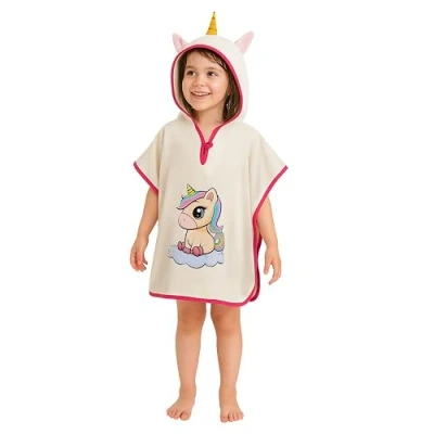 Imagen de LAYNENBURG Premium poncho de baño niños con capucha 100% algodón OEKO TEX bebé niñas toalla 1 3 años/Unicornio
