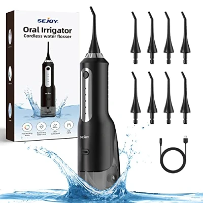 Imagen de Irrigador Bucal Portatil Dental 270ML USB Recargable Profesional IPX7 Impermeable Adecuado para el Hogar, Viajes, Oficina con 5 Modos 8 Boquillas (Negro)