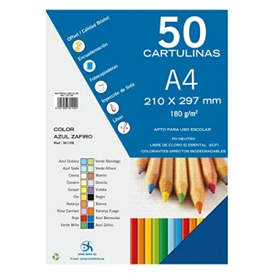 Imagen de Dohe Cartulinas A4 Azul Zafiro para Manualidades e Impresión (50 uds.) 21x29,7 cm 180 g/m² Material de oficina