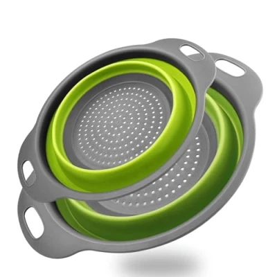 Imagen de Zeripikfoasp 2 Piezas Escurridor Plegable, Coladores Plegables, Colador de Silicona Cocina, Cesta Drenaje Silicona, Utensilios Cocina para Escurrir Pasta, Verduras