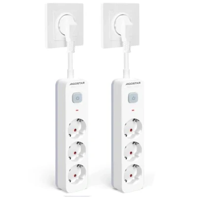 Imagen de Aigostar Regleta Enchufe, Alargador Enchufe de 3 Tomas, Multiple con Interruptor, Blanco, 2 Piezas