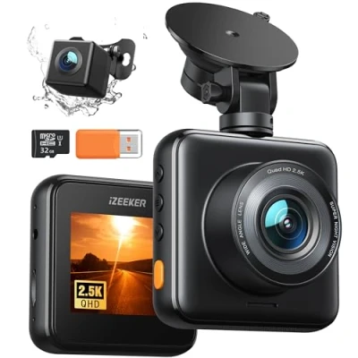 Imagen de iZEEKER Cámara de Coche Frontal y Trasera, Mini Dashcam FHD 1080P, Dash CAM con Tarjeta SD 32GB,170 Gran Angular, Visión Nocturn, WDR, Sensor G