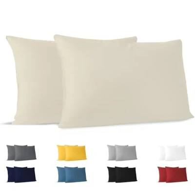 Imagen de Dreamzie Funda Almohada 40x70 (Juego de 2) Beige para Las Almohadas 40 x 70 cm 100% Algodon Jersey Cojin Cama Protector