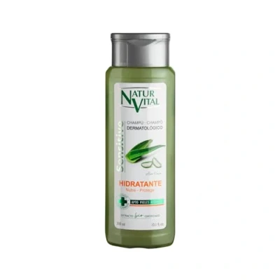Imagen de NaturVital Champú Sensitive Hidratante, Sin Parabenos, Colorantes ni Siliconas, Natural con Aloe Vera, Dermatológico para Piel Sensible y Atópica, Hombres Mujeres, 300 ml