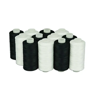 Imagen de Simthread Hilo de coser algodón colores blanco y negro para máquinas coser, 500 yardas/carrete