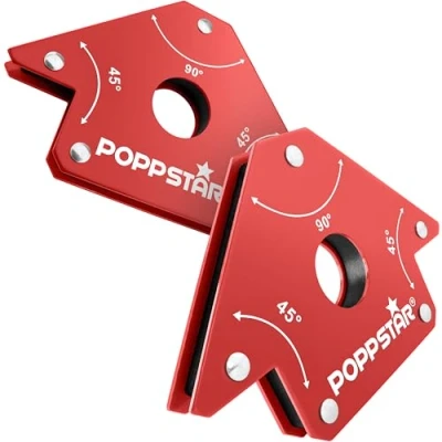 Imagen de Poppstar Escuadra magnetica para soldar media (Juego de 2 pzas), Fuerza adhesión los imanes soldar: 22,6 Kg, ángulos 45, 90, 135