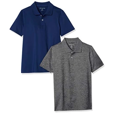 Imagen de Amazon Essentials Polos Deportivos de Alto Rendimiento Niño, Pack 2, Azul Marino/Gris, 10 años