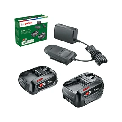 Imagen de Bosch Home and Garden kit de batería y cargador 18 V (2x baterías 2,0 Ah + 4,0 Ah, AL 18V 20, sistema voltios, en caja)