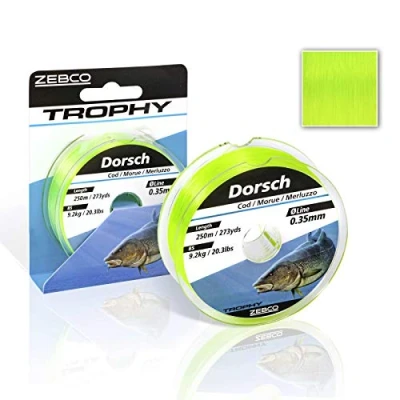Imagen de Zebco Trophy Dorsch Sedal de Pesca monofilamento, Accesorio para Bacalao, Amarillo Flúor, 0,35mm / 9,2Kg