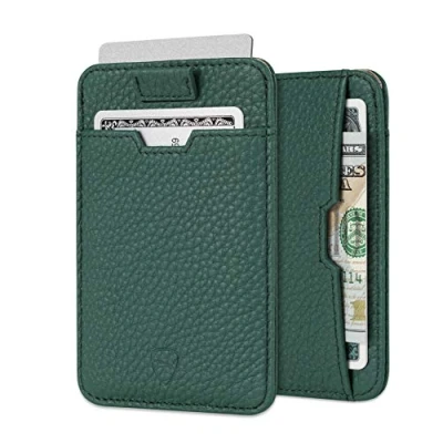 Imagen de Vaultskin Chelsea Billetera de Cuero Minimalista y Delgada para Hombres con Bloqueo RFID. Pequeño Tarjetero Bolsillo Delantero Protección Antirrobo Segura (Verde Mate)