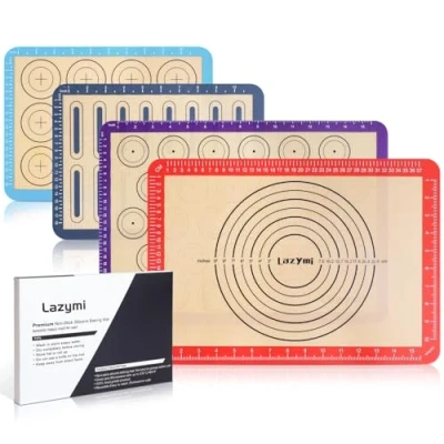 Imagen de Juego de 4 Tapete silicona antiadherente para hornear con Medidas, Lámina horno Macaron Galletas Pizza Pan Pasta, Reutilizable, sin BPA, Resistente al calor