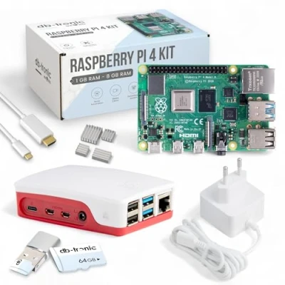 Imagen de Raspberry Pi 4 2GB Starter Kit Fuente de alimentación USB C 15 W Carcasa Tarjeta SD 64 GB Cable Micro HDMI 4K Juego disipador calor