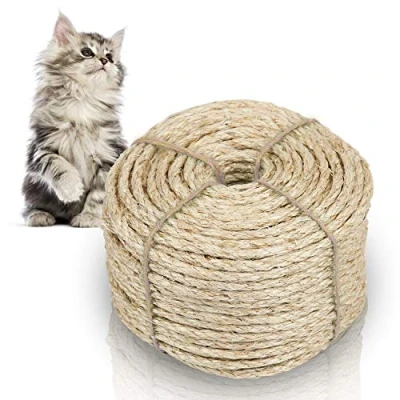 Imagen de EINFEBEN cuerda de sisal para rascador, 50 m, 6 mm, cáñamo natural, proteger el árbol arañazos,decoración jardín y accesorios gatos