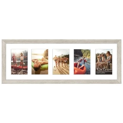 Imagen de Americanflat Collage Marcos de Fotos 20x61cm 5 Piezas 10x15cm MDF a la Deriva con Vidrio Resistente, Juego Pared Hogar, Oficina, Galería