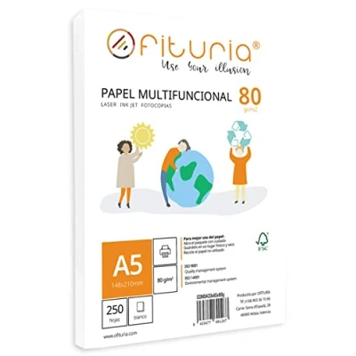 Imagen de Folios A5, Paquete de Papel Multifuncional para Uso Escolar y Entornos Laborales. Hojas A5 Tomar Notas Fichas Estudio, Ideal Impresión Ofituria (A5, 250 hojas)