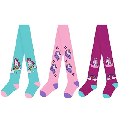 Imagen de L&amp;K II set de 3 medias infantiles punto para niña con diferentes estampados y colores unicornios 2730B 98 104