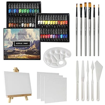 Imagen de GC QUILL 48 Colores Pintura Acrílica 12 ml x tubos con 6 Pinceles de Pintura, Cuchillos Paleta, Lienzo, Caballete, para Artista Sobre Madera, Cerámica, Tela APK48
