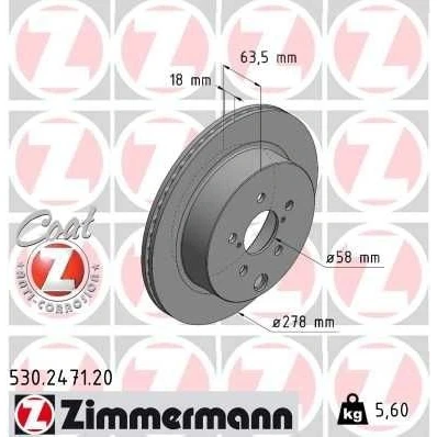 Imagen de ZIMMERMANN 530.2471.20 Disco de freno 278 18 8/5 5 100 ventilación interna revestido SUBARU: Forester IV