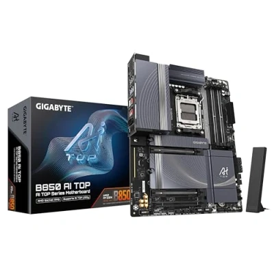 Imagen de GIGABYTE B850 AI Top Placa Base Procesadores AMD Ryzen Serie 9000, 16+2+2 Fases VRM Digitales, hasta 8600MHz DDR5 (OC), 2xPCIe 5.0 + 1xPCIe 4.0 M.2, LAN 10GbE, WiFi 7, USB 3.2 Gen 2x2