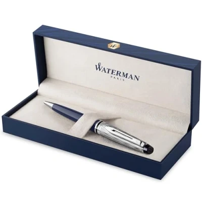 Imagen de Waterman Expert bolígrafo Metalizado y lacado en azul Capuchón labrado Tinta Estuche de regalo