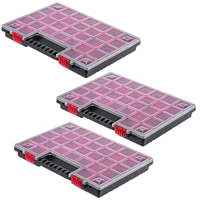 Imagen de KADAX Organizador, caja de herramientas plástico, con tapa transparente, revista para piezas pequeñas en diferentes tamaños, surtida (40 x 30 cm/3 unidades)