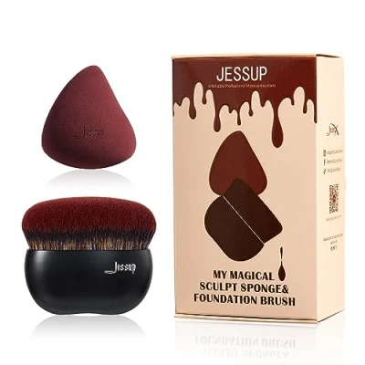 Imagen de Jessup brocha de base con esponja maquillaje, maquillaje negra, kabuki parte superior plana para punteado mezcla líquida, T881