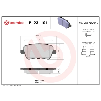 Imagen de BREMBO P 23 101 Juego de pastillas freno excl. contacto avisador desgaste con tornillos pinza accesorios FIAT: Croma II Familiar