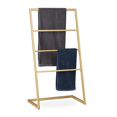 Imagen de Relaxdays Toallero de Pie, Soporte Toallas Escalera, 4 Barras, Colgador Ropa, Bambú, 1 Ud, 110 x 60 35 cm, Marrón