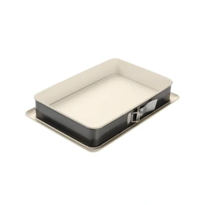 Imagen de Dr. Oetker Molde Desmontable Rectangular con Base Antigoteo, Acero Reforzado Cerámica, Antiadherente y Resistente hasta 230ºC, 42x29x7cm, Antifugas, Color Crema Gris, 38x25x7 cm, 1 ud.