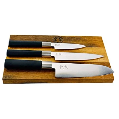 Imagen de Palatina Werkstatt ® Juego de cuchillos Kai Wasabi Black 16,5 cm, cuchillo oficina 10 multiusos 15 tabla roble 25 x VK: 159