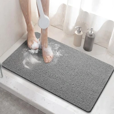 Imagen de HITSLAM Alfombra Ducha Antideslizante, 60x40cm de bañera Antideslizante con Drenaje, Suave PVC Lufa baño, Secado Rápido, Gris